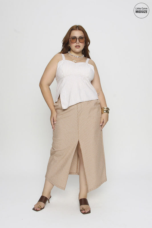 BLUSA LISTRADA MAIS GATA OCRE