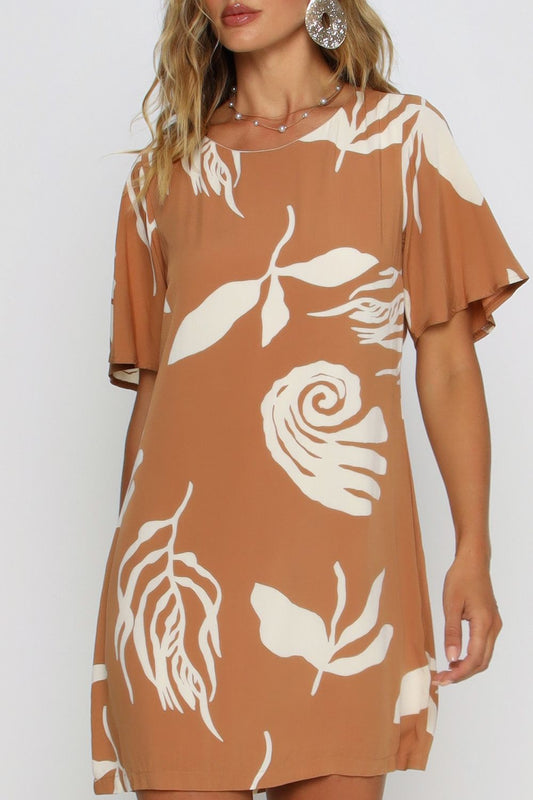 VESTIDO SOLTO ESTAMPADO OCRE