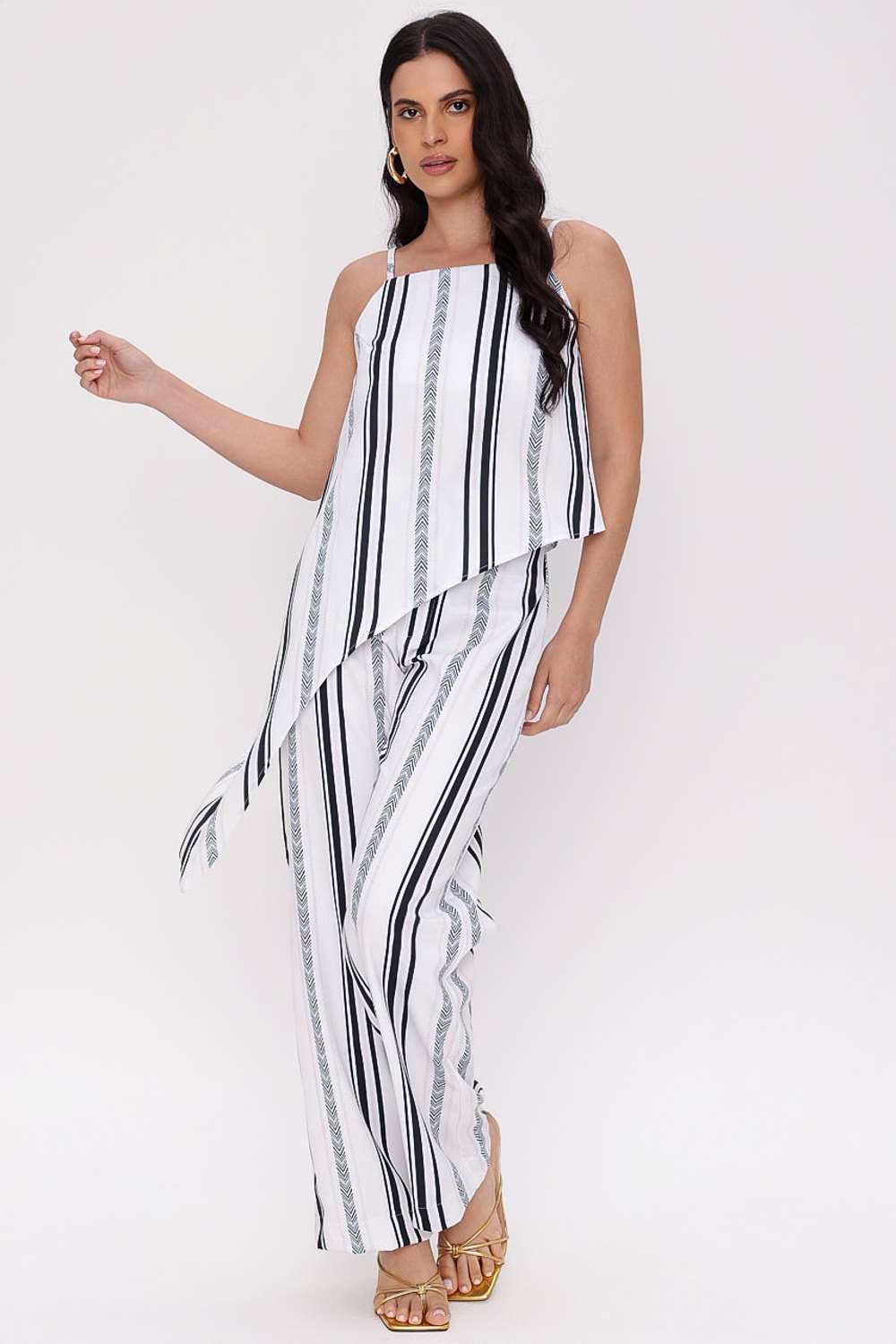 CALCA WIDE LEG LISTRA PRETO/BRANCO