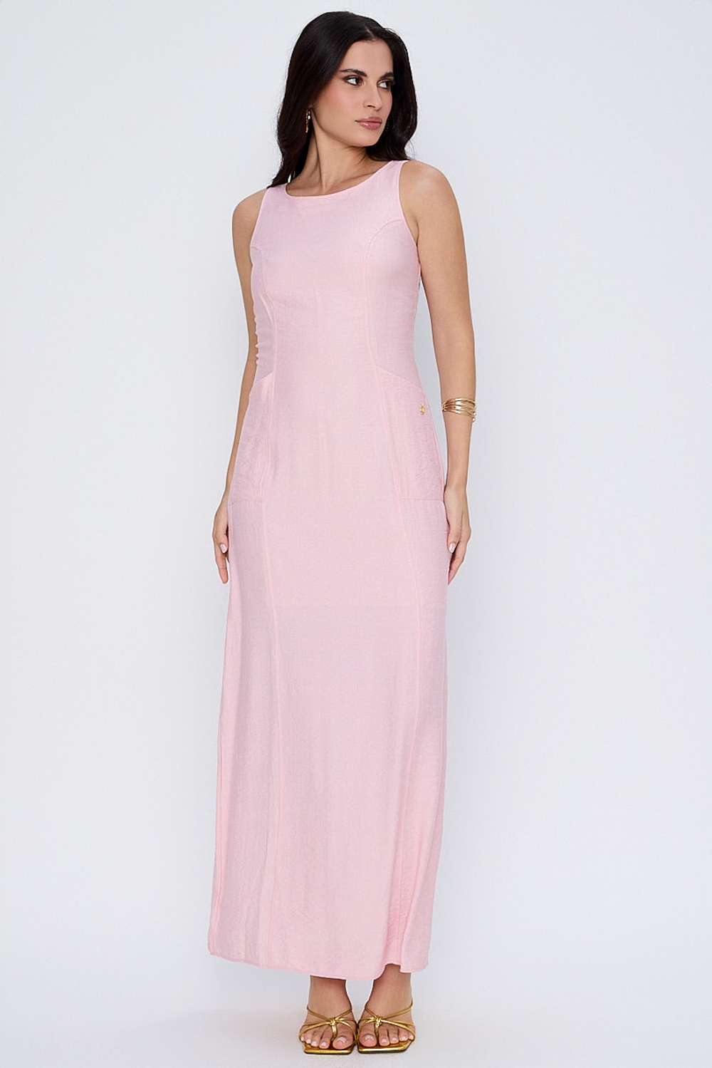 VESTIDO LONGO COM BOLSOS ROSA FROST