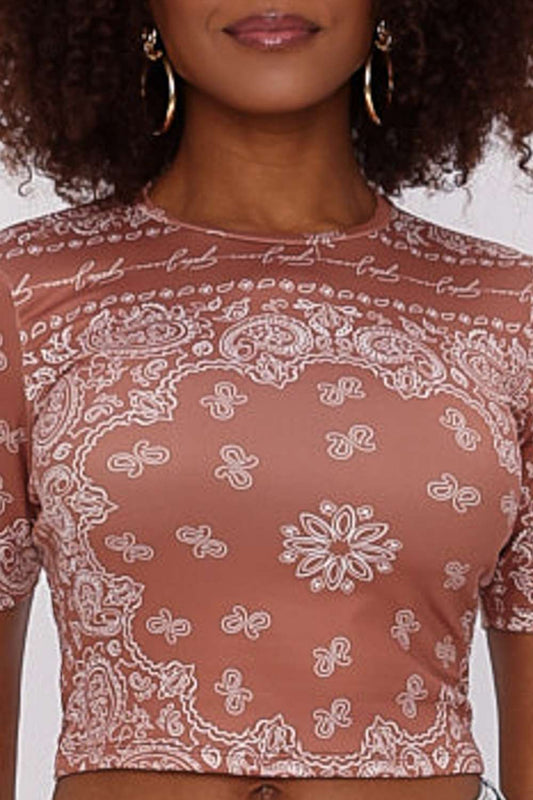 T SHIRT PAISLEY SUMMER JEANS CONHAQUE