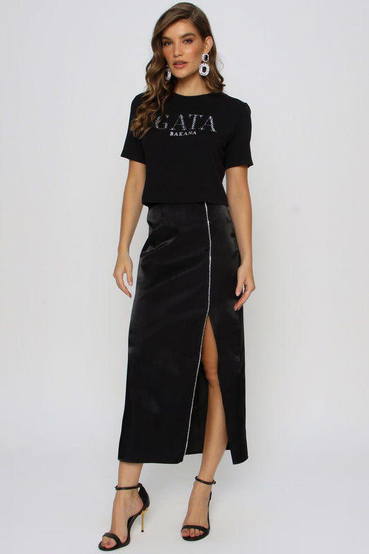 SAIA MIDI COM VIVO BORDADO PRETO