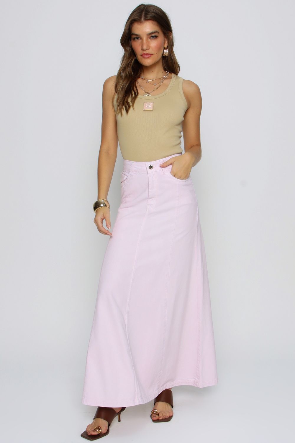 SAIA MIDI DE SARJA ROSA