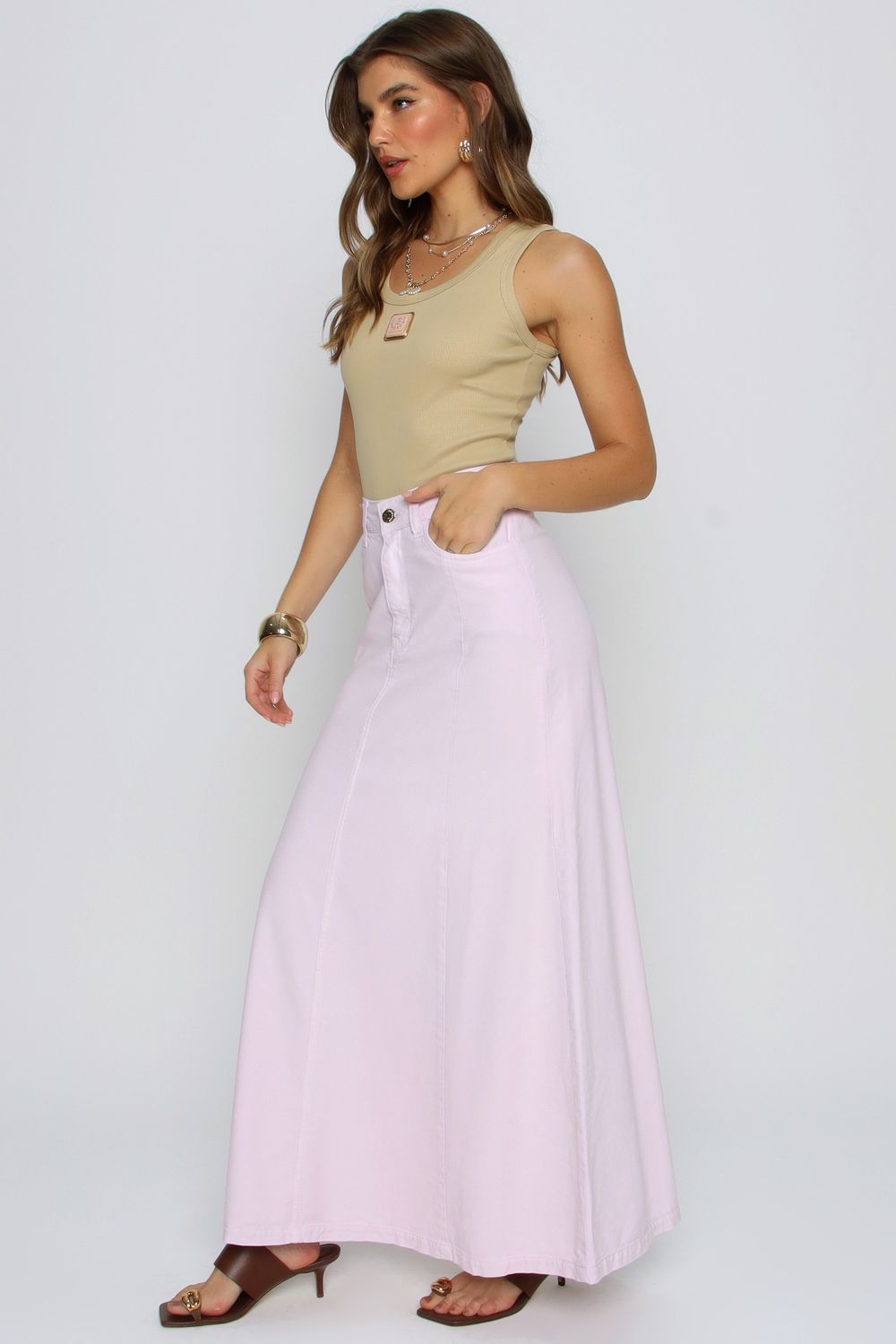 SAIA MIDI DE SARJA ROSA