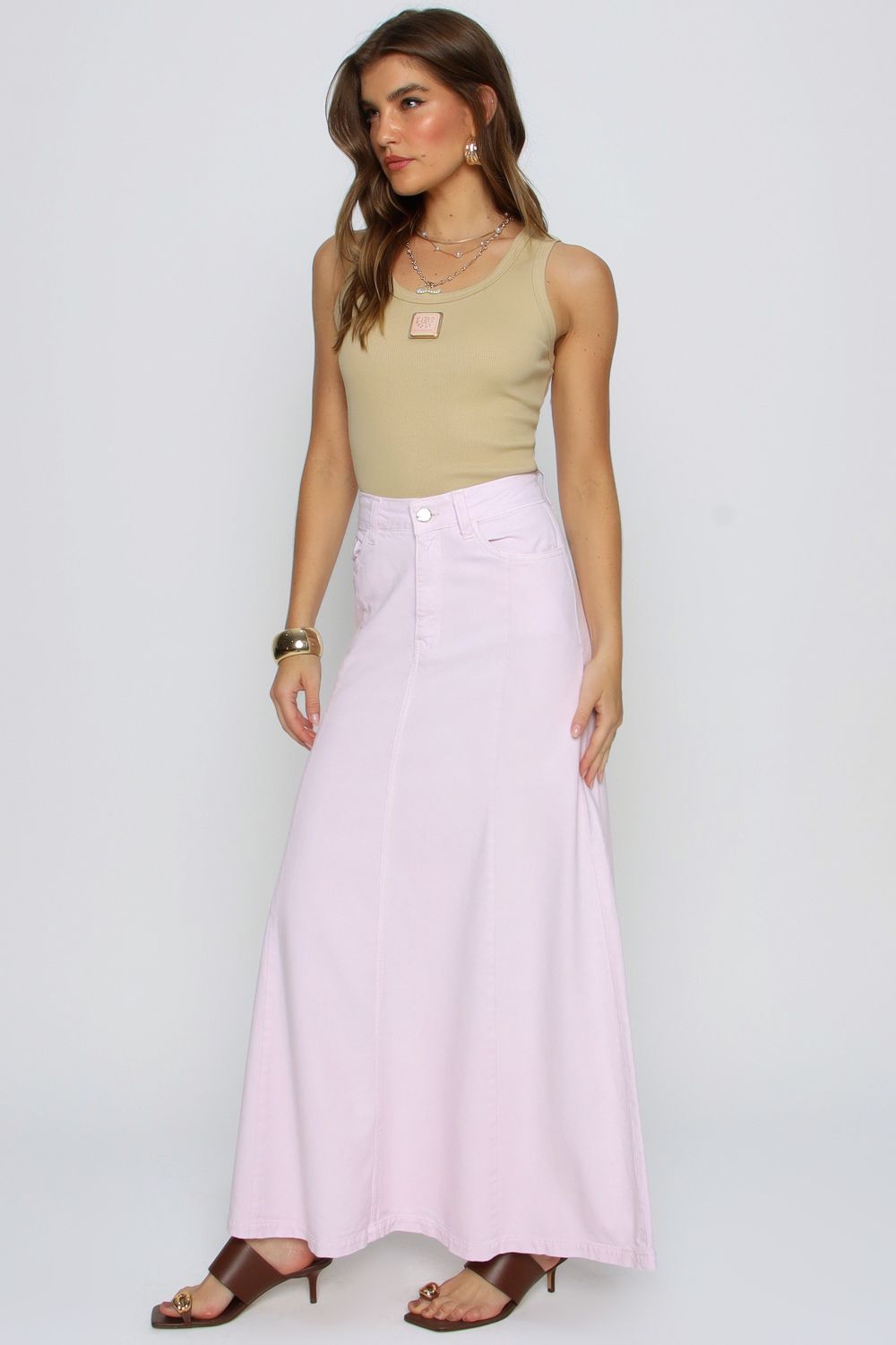 SAIA MIDI DE SARJA ROSA