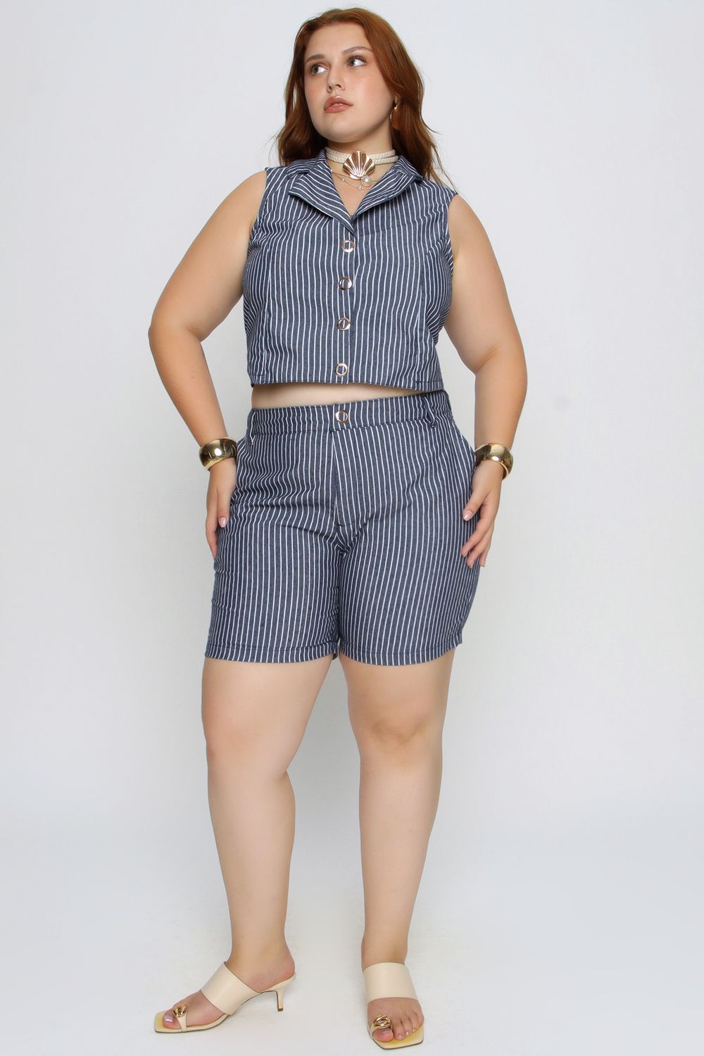 Shorts Listrado Mais Gata MARINHO