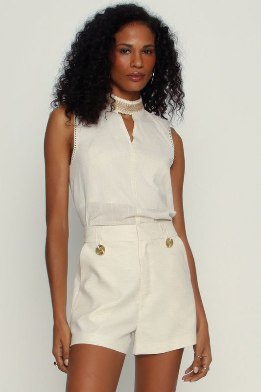 BLUSA SEM MANGA GOLA ALTA NATURAL