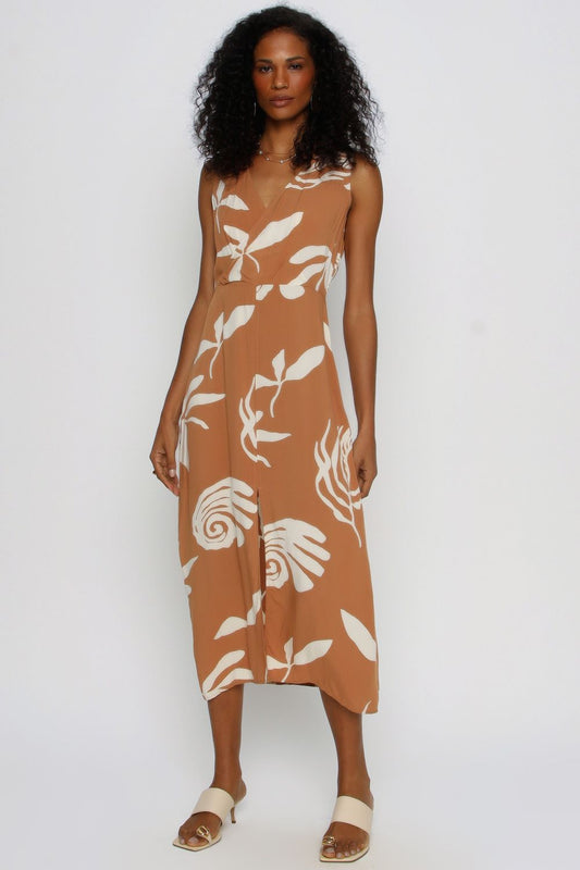 VESTIDO JUSTO TRANSPASSADO OCRE