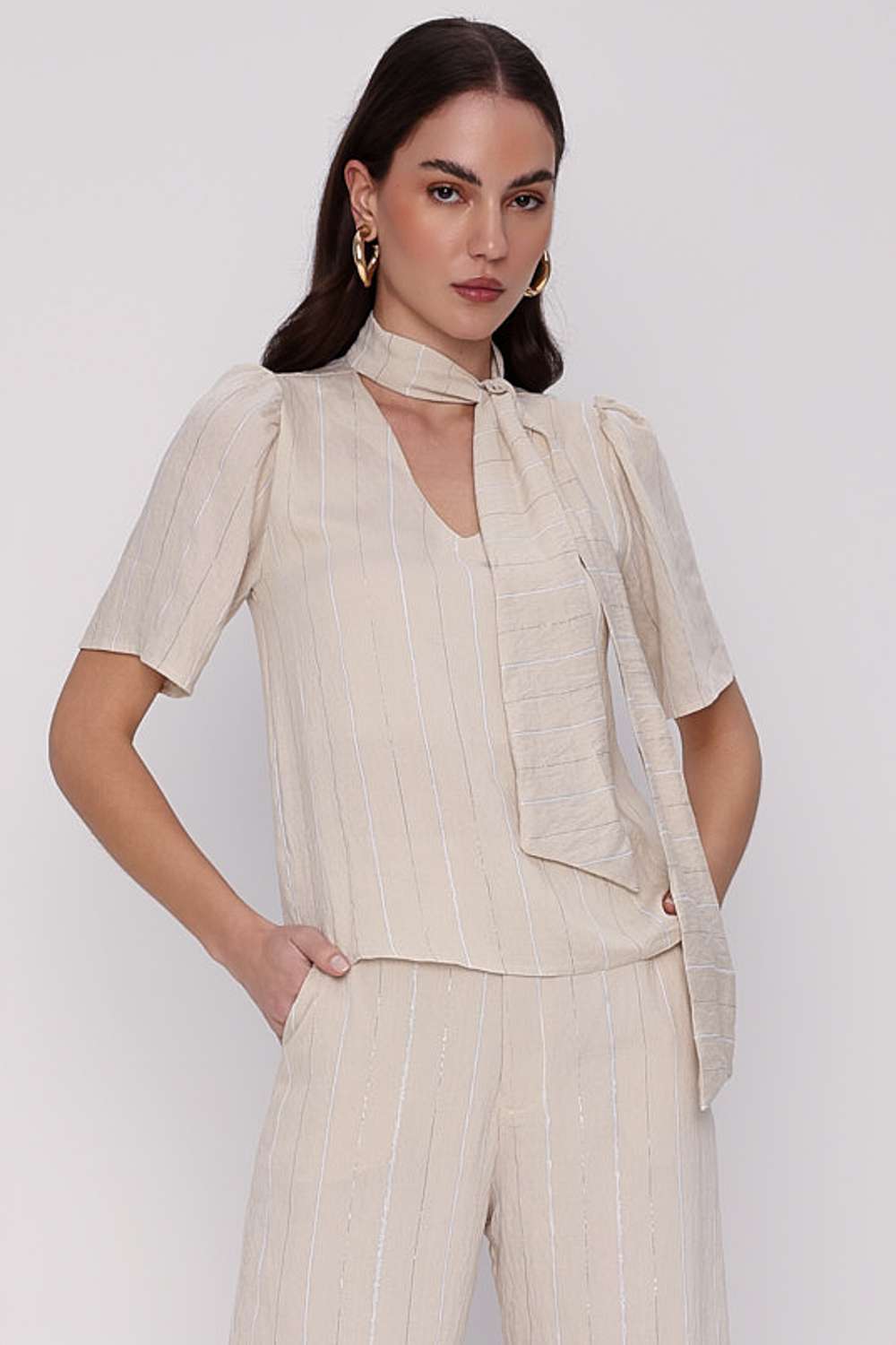 BLUSA AMPLA STRIPE CREME