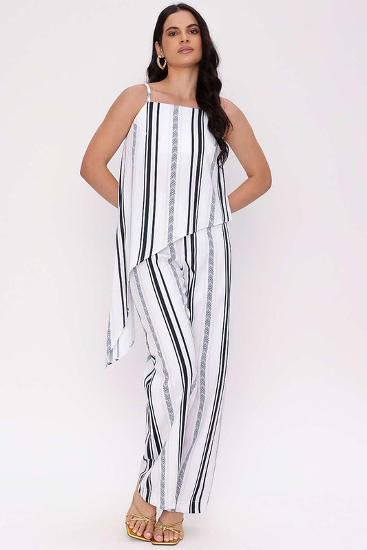 CALCA WIDE LEG LISTRA PRETO/BRANCO