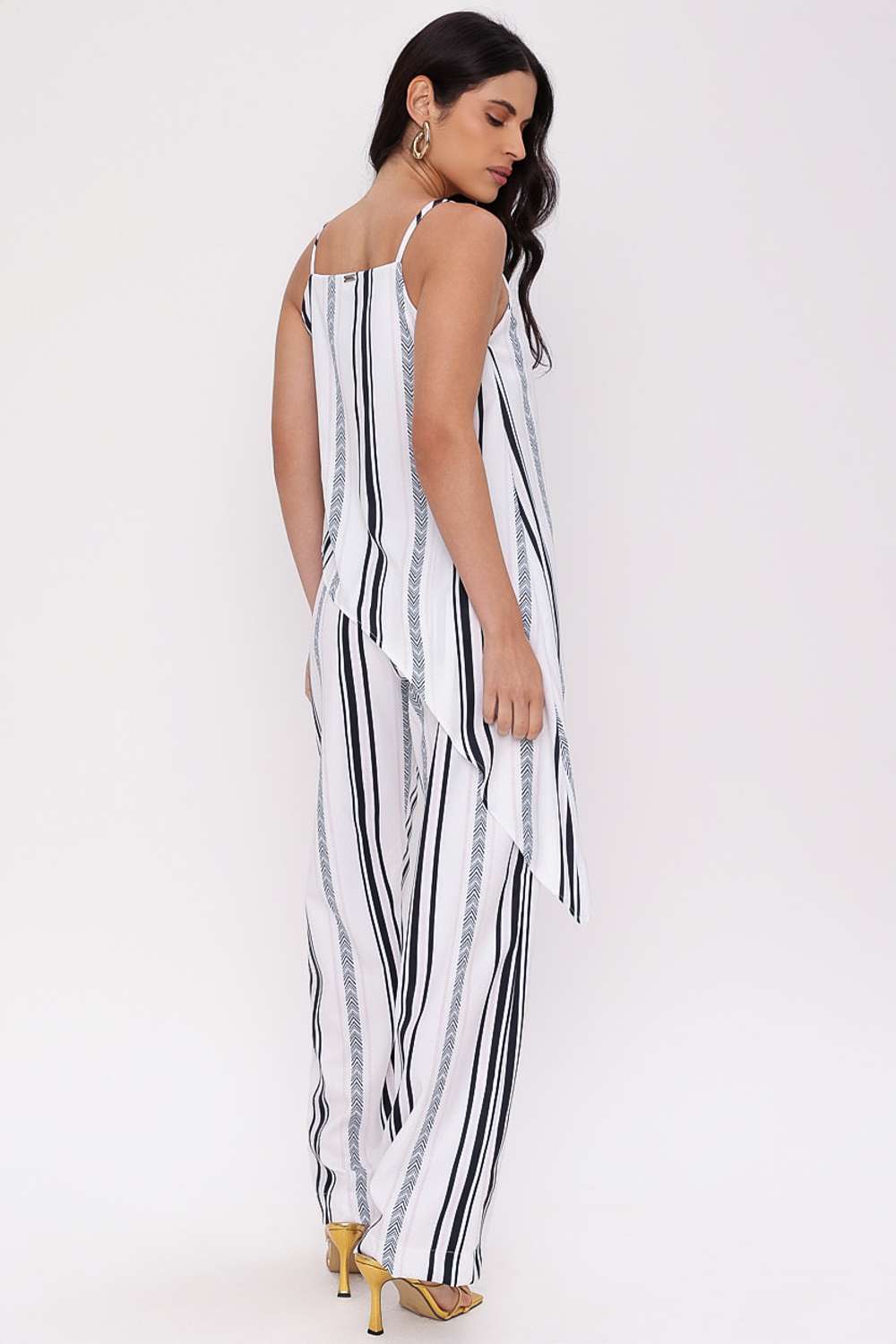 CALCA WIDE LEG LISTRA PRETO/BRANCO