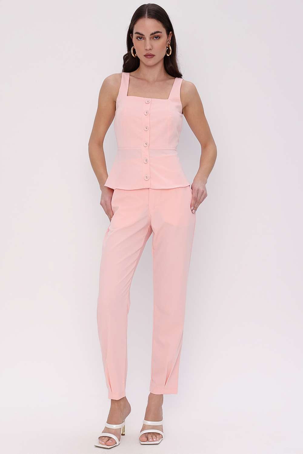 CALCA ALFAIATARIA PREGA BARRA ROSA FROST