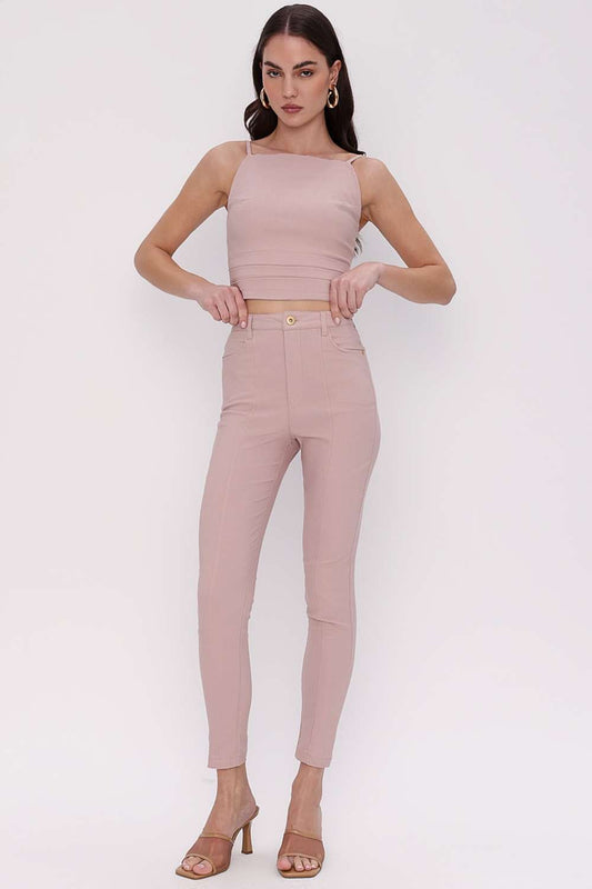 CALCA CIGARRETE PESPONTADA ROSA FROST