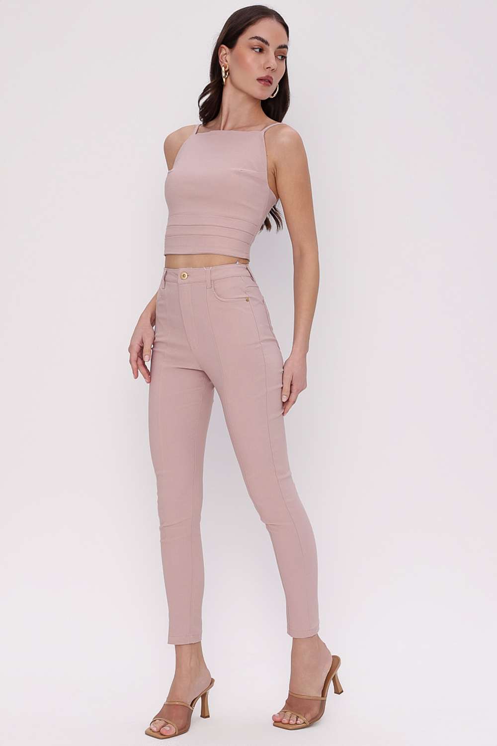 CALCA CIGARRETE PESPONTADA ROSA FROST