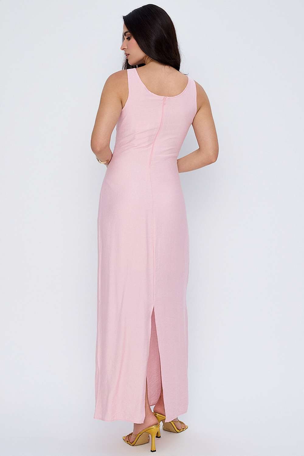 VESTIDO LONGO COM BOLSOS ROSA FROST