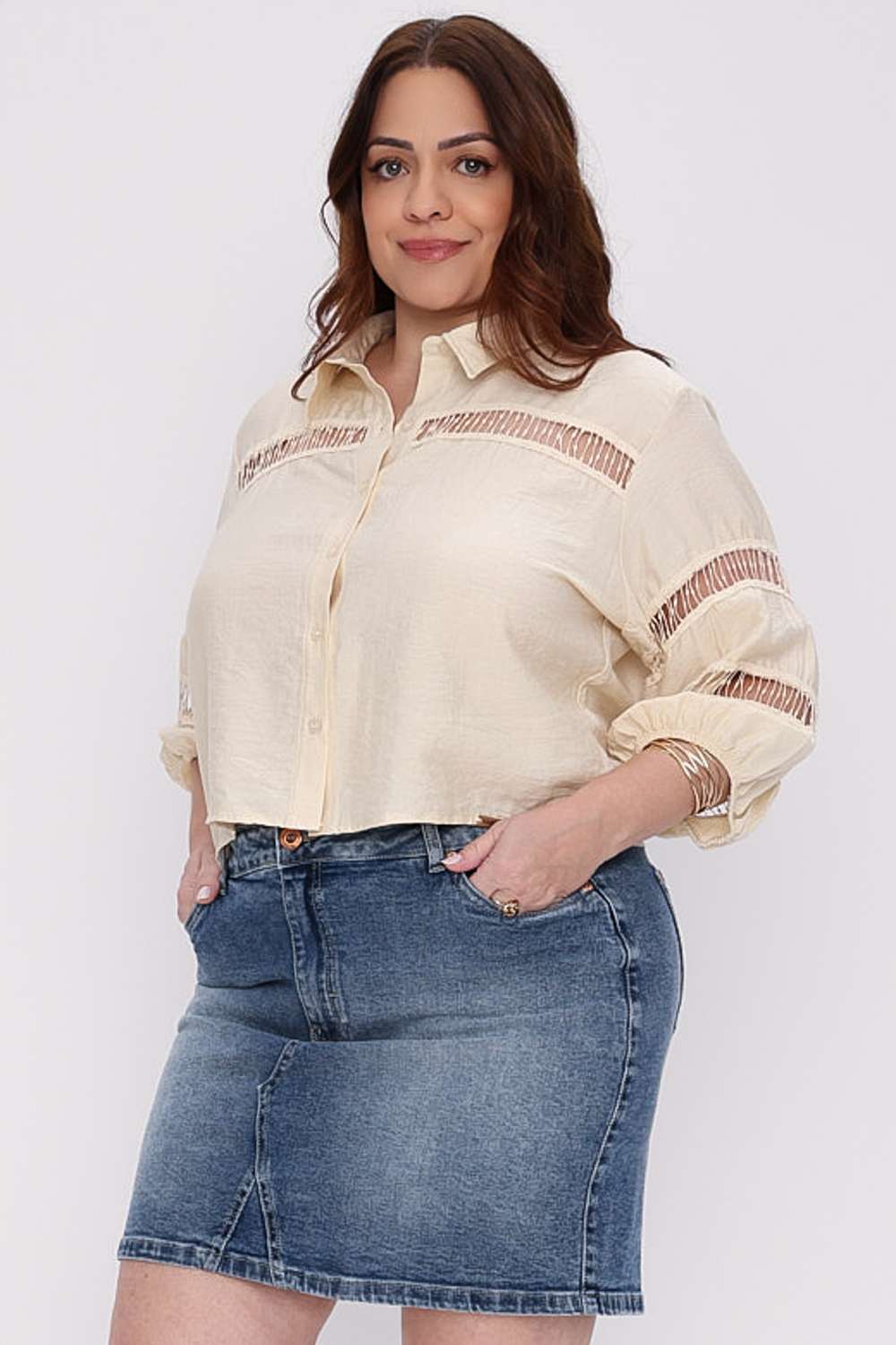 CAMISA RENDA CHIC MAIS GATA CREME