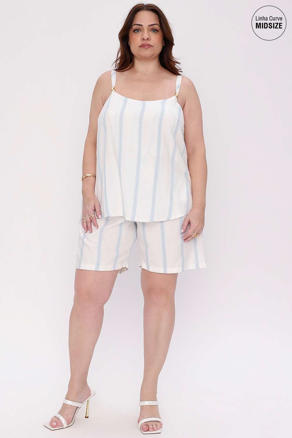 SHORTS LISTRADO MAIS GATA AZUL AURA