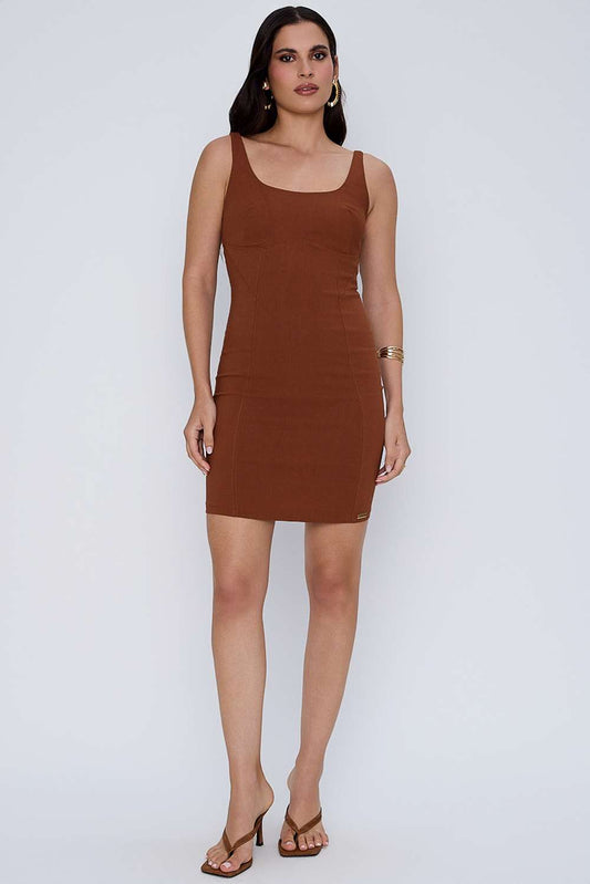 VESTIDO JUSTO BOHO CHIC CONHAQUE