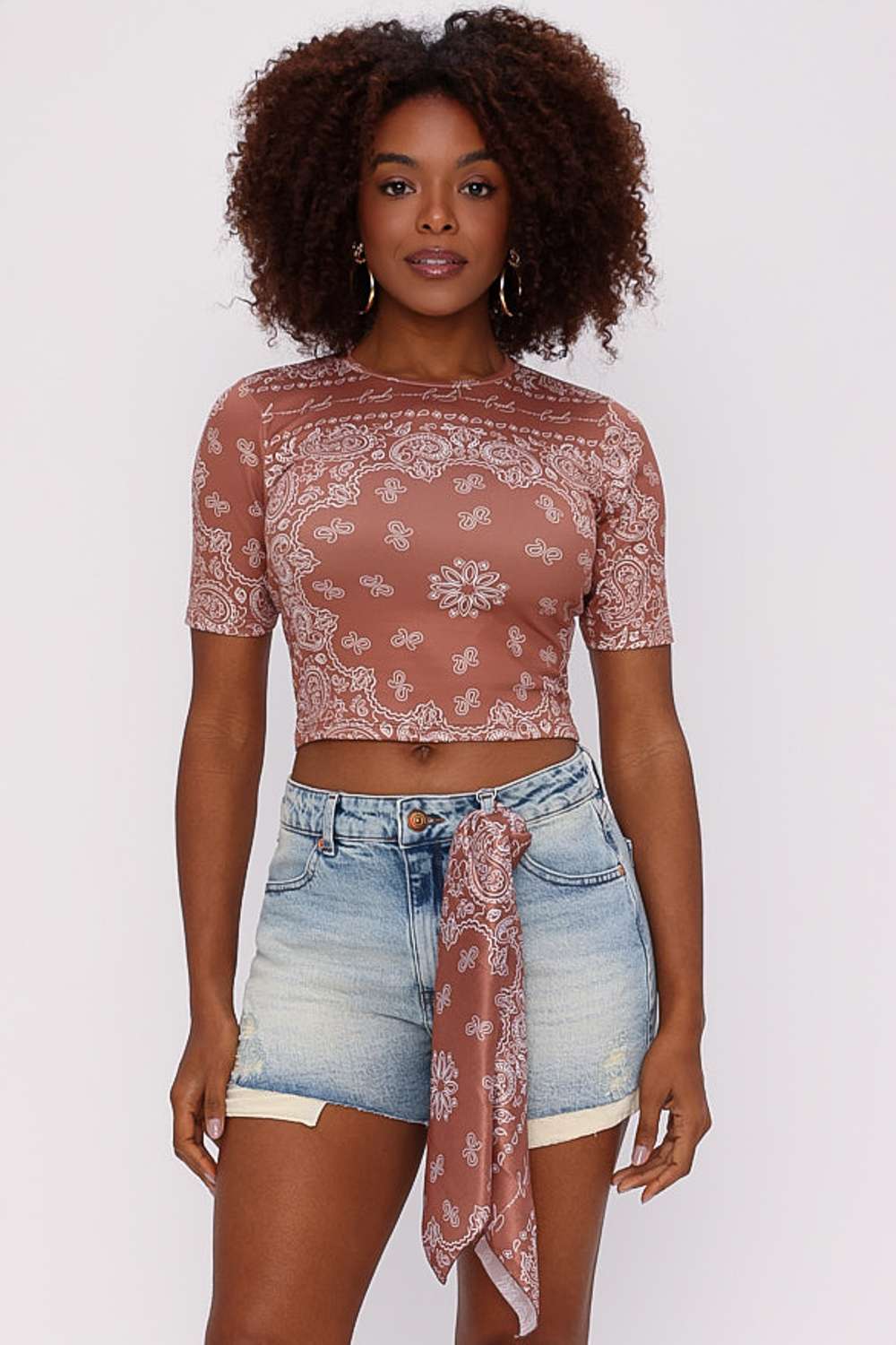 T SHIRT PAISLEY SUMMER JEANS CONHAQUE