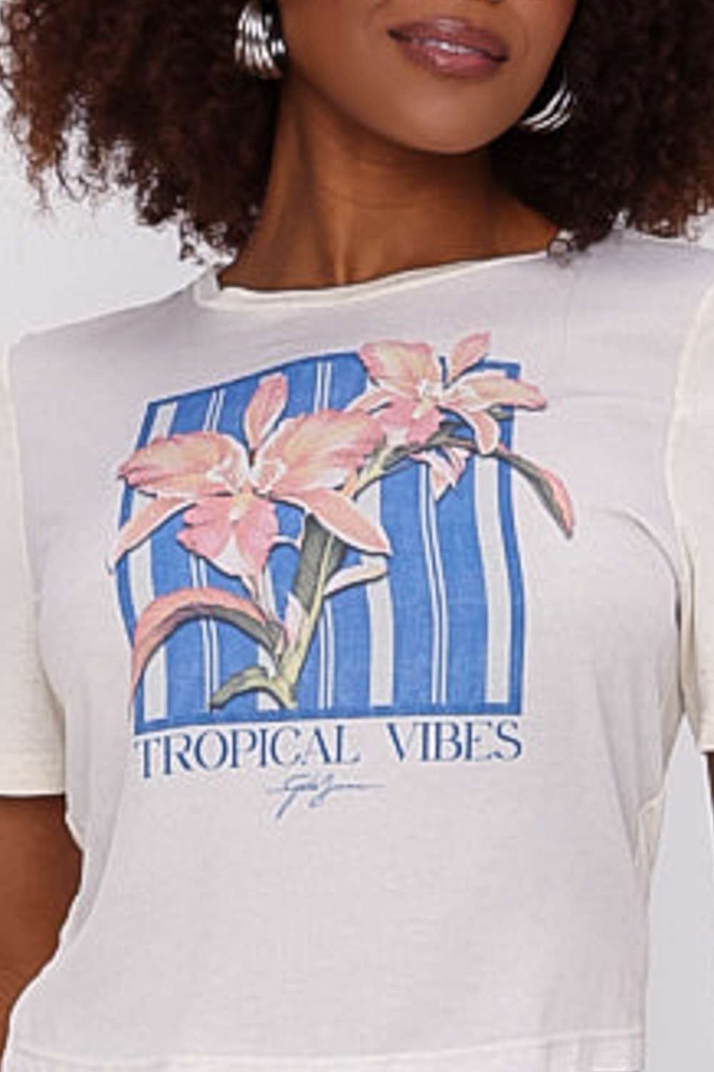 T SHIRT TROPICAL FLOWERS JEANS NAVY
