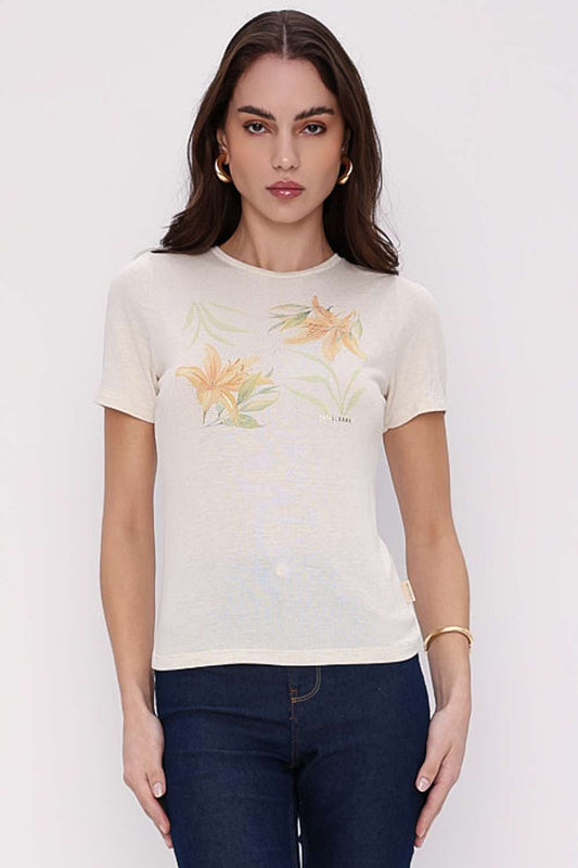 T SHIRT LINHO ISLAND BLOOMS NATURAL